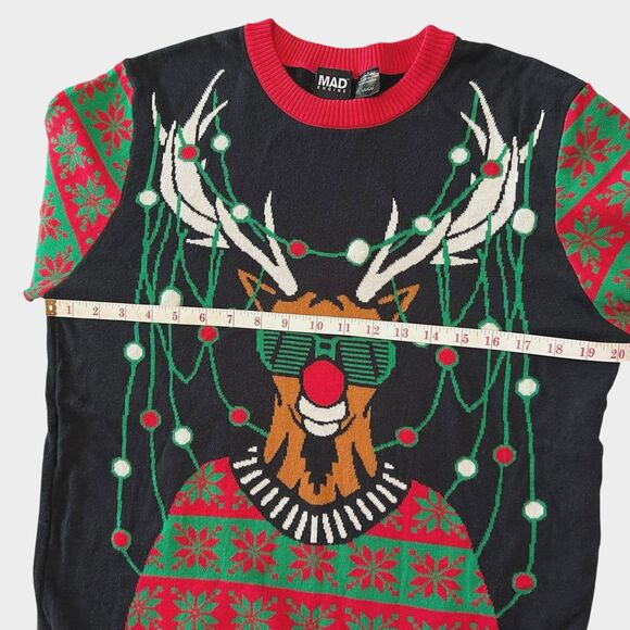 Mad Engine Rudolph Sunglass Snow Holiday Christmas Funky Sweater Size Large - Picture 11 of 14